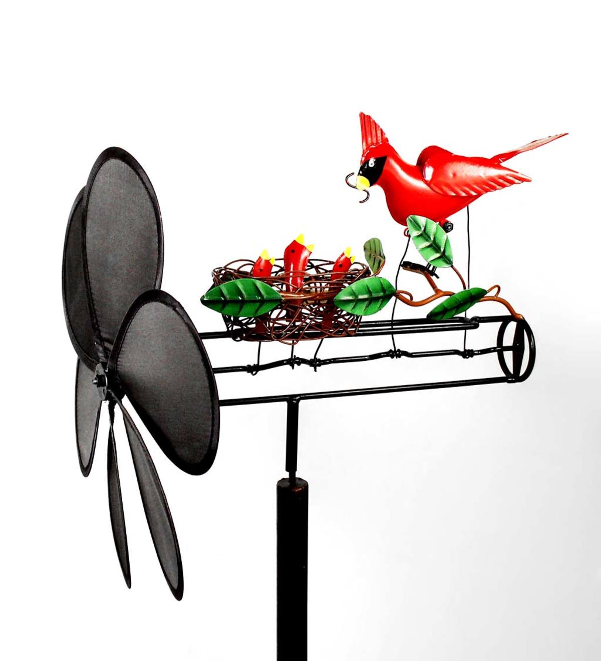 Handcrafted Cardinal With Babies in Nest Metal Propellor Whirligig