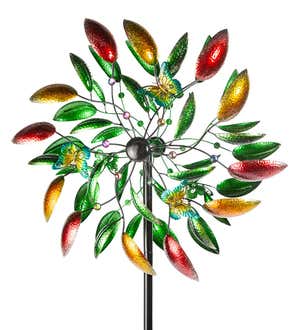 Hot Peppers Metal Wind Spinner with Butterflies and Acrylic Jewels