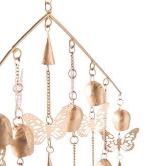 Powder-Coated Golden Butterflies and Bells Wind Chime