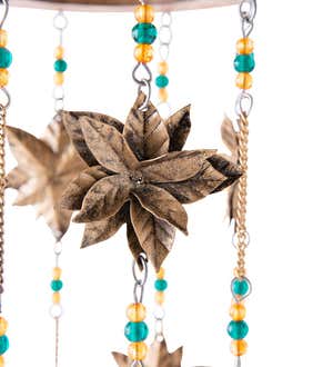 Beaded Antiqued Bronze-Colored Poinsettia Blossom Wind Chime