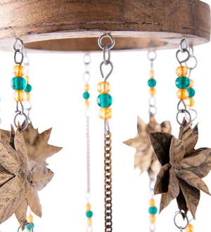 Beaded Antiqued Bronze-Colored Poinsettia Blossom Wind Chime