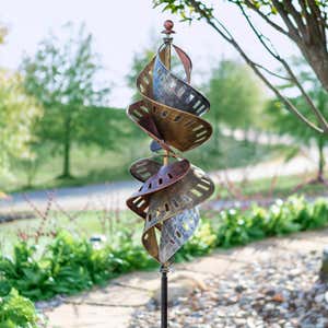 Antiqued Metal Spiral Wind Spinner With Silver, Gold and Bronze Finishes