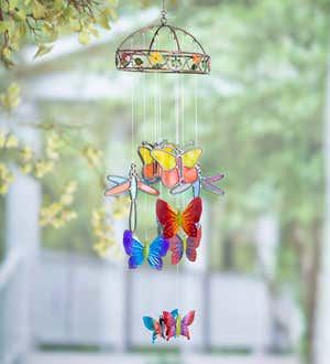 Colorful Indoor Mobile with Stained Glass Butterflies and Dragonflies and Metal Butterflies