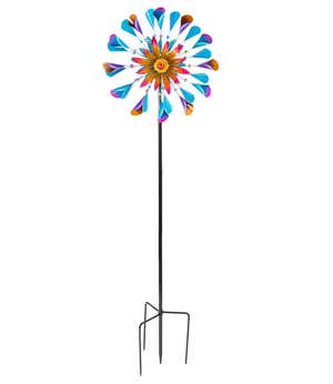 Multi-colored Cone and Flowers Metal Wind Spinner