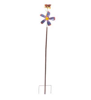 Metal Butterfly and Flowers Whirligig Garden Stake