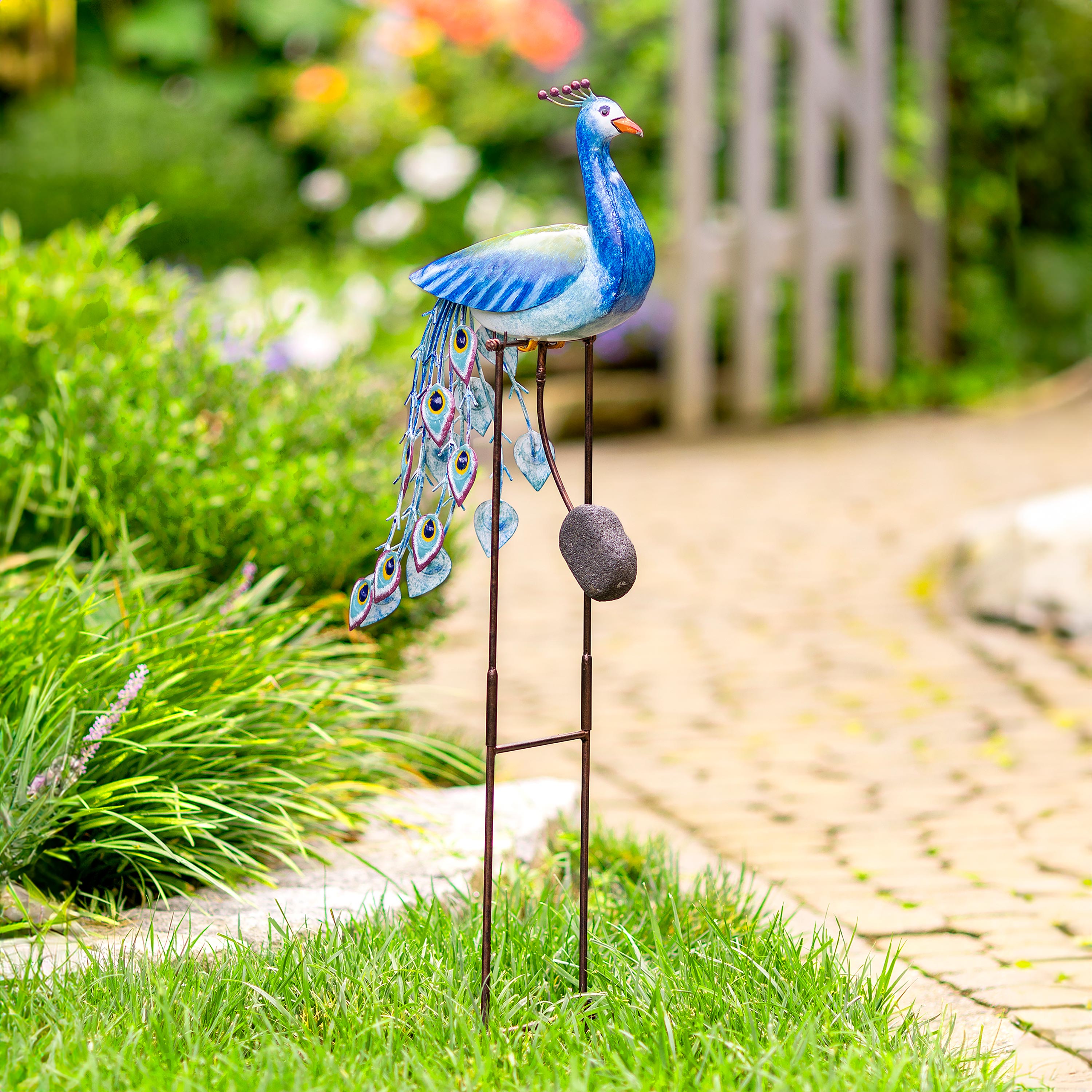 Solar Powered Peacock Tail Feathers Yard Stake
