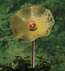 Solar Hand Blown Glass Flower Garden Stake - Yellow