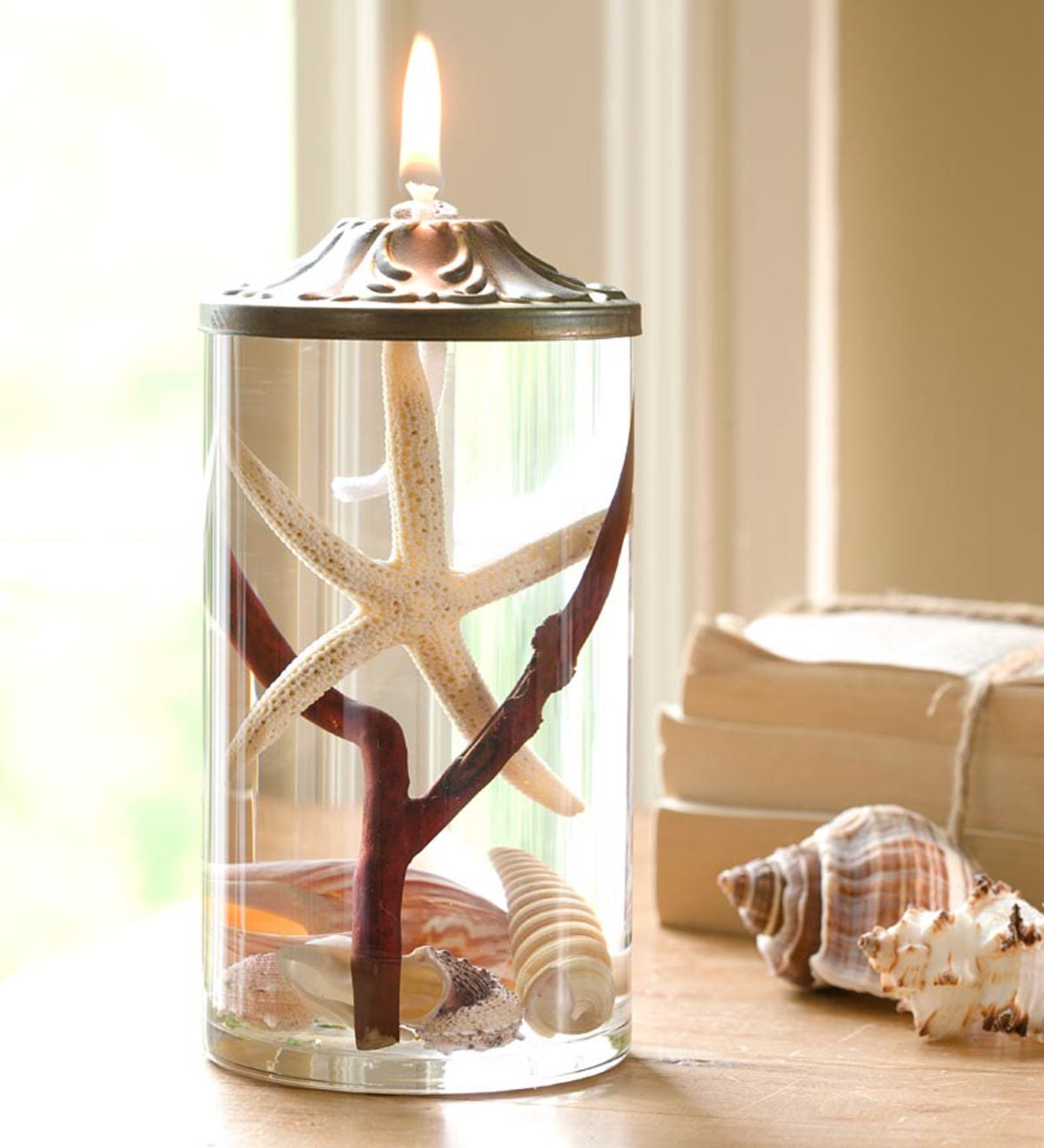 Cylinder Seashell Lifetime Oil Candle - White