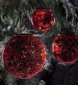 Mercury Glass Solar Globes, Set of 3 - Red
