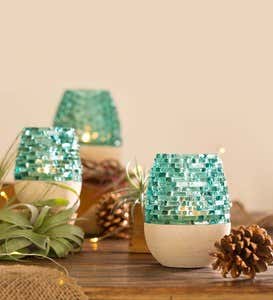 Handcrafted Glass and Sandstone Tealight Holders - Green