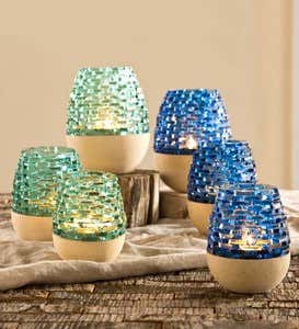 Handcrafted Glass and Sandstone Tealight Holders - Blue