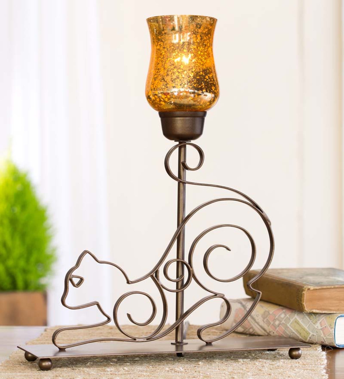 Mercury Glass Cat Table Lamp