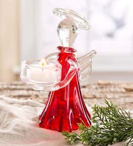 Red Glass Angel Tealight Holder - Red