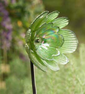 Solar Glass Flower Garden Stake - Green