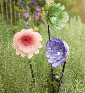Solar Glass Flower Garden Stake - Green