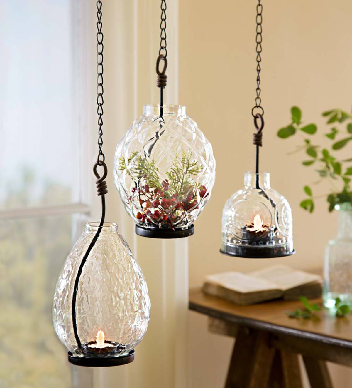 Large Hanging Glass Tealight Lantern