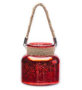 Mercury Glass Jar with LED Lights - Red