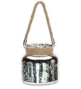 Mercury Glass Jar with LED Lights - Silver