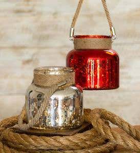 Mercury Glass Jar with LED Lights - Red