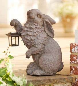 Rabbit with Solar Lantern Garden Sculpture