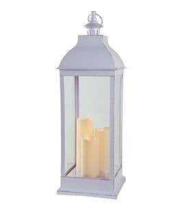 Antique-Style Lantern with Electric Candles - White