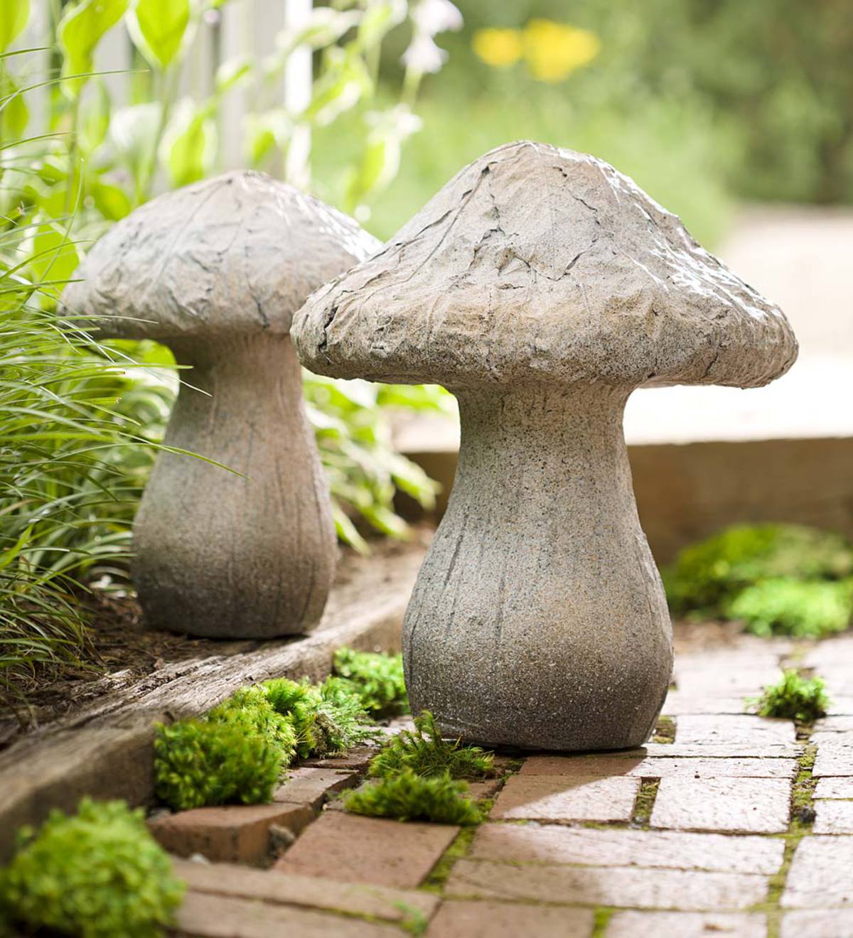 Lighted Color-Changing Mushroom Sculptures, Set of 2 - Grey