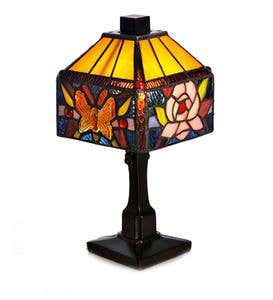 Stained Glass Butterfly and Flower Accent Lamp