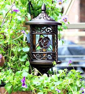 Wireless Stained Glass Outdoor Lantern - Blue Shells