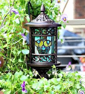 Wireless Stained Glass Outdoor Lantern - Rose