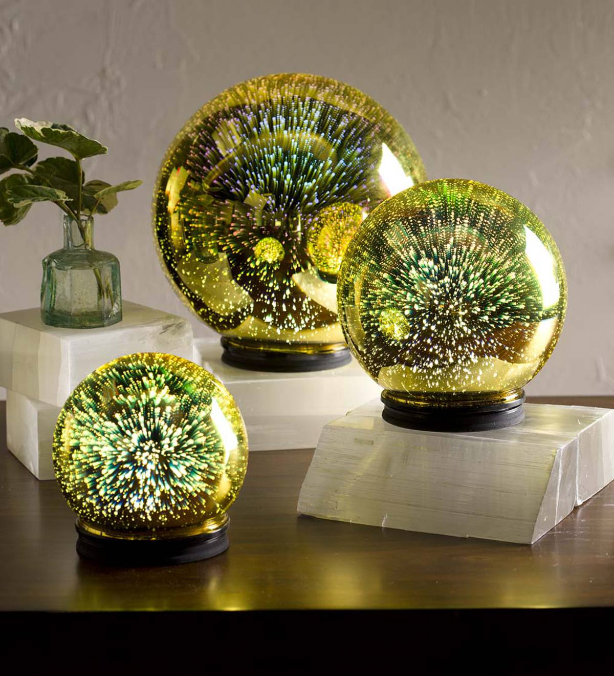3D Lighted Mercury Glass Balls, Set of 3 - Free 2 Day Amazon Delivery - Yellow