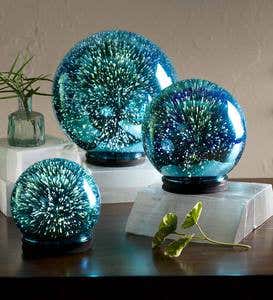 3D Lighted Mercury Glass Balls, Set of 3 - Blue