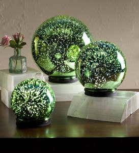 3D Lighted Mercury Glass Balls, Set of 3 - Green