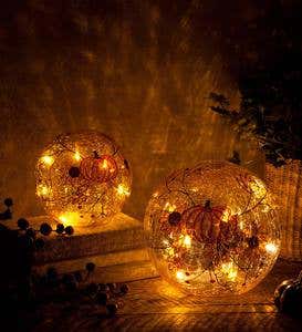 Lighted Crackle Glass Harvest Globes, Set of 2