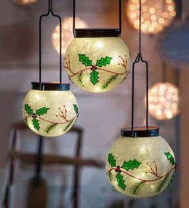 Small Lighted Holly Globes, Set of 3