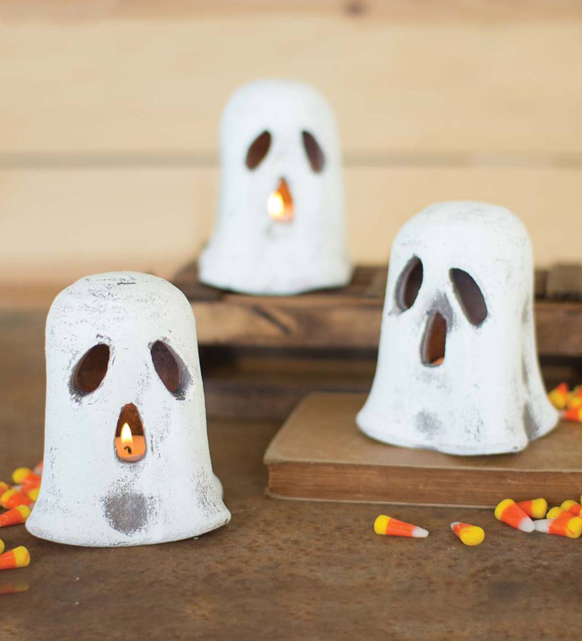 Clay Ghost Candle Holders, Set of 6