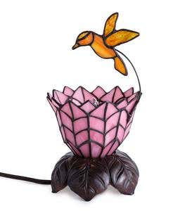 Hummingbird and Flower Stained Glass Lamp