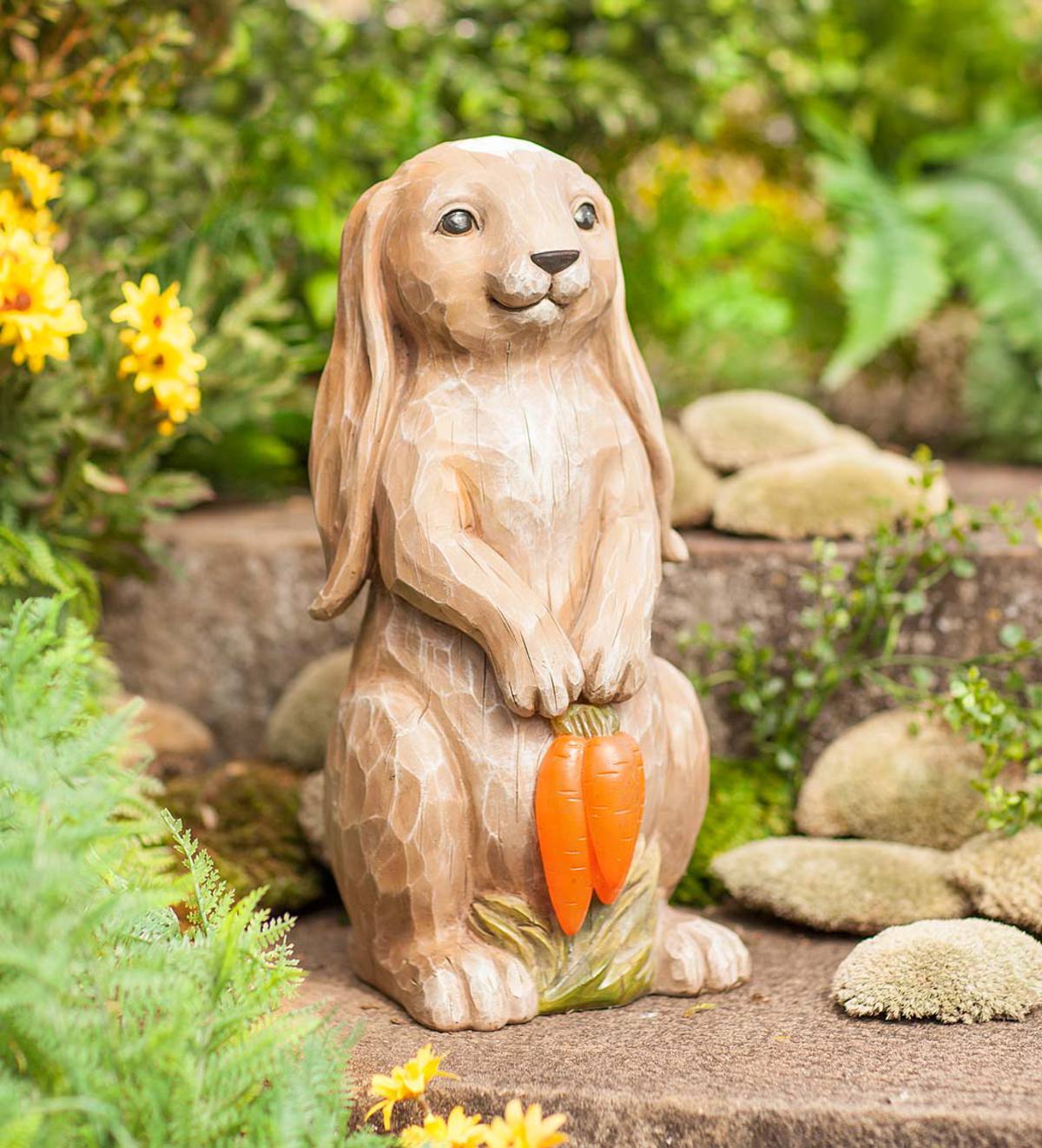 Solar Lighted Bunny with Carrots Statue
