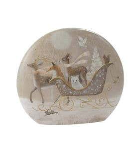 Deer and Friends in a Sleigh Lighted Tabletop Art