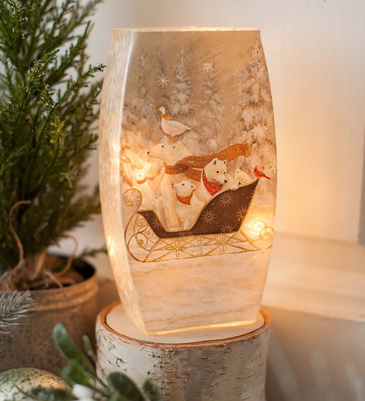 Animals in Sleigh Lighted Tabletop Art