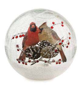 Lighted Crackle-Glass Cardinal Globe