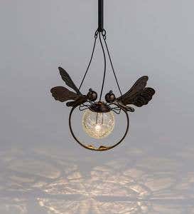 Solar Glass Crackle-Ball Dragonfly Light, Set of 2