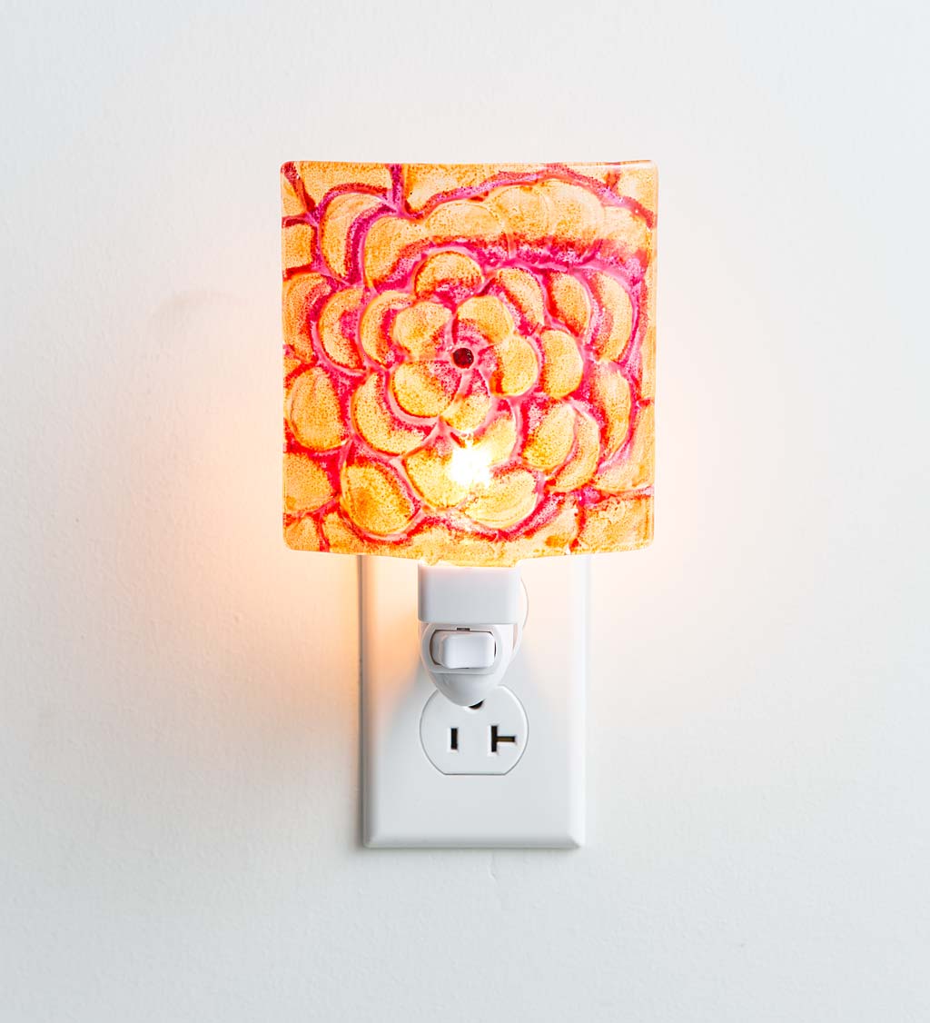 Hand-Painted Glass Nightlight with Flower Design