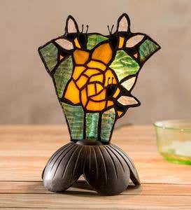 Tiffany-Style Stained Glass Bees and Flower Accent Light