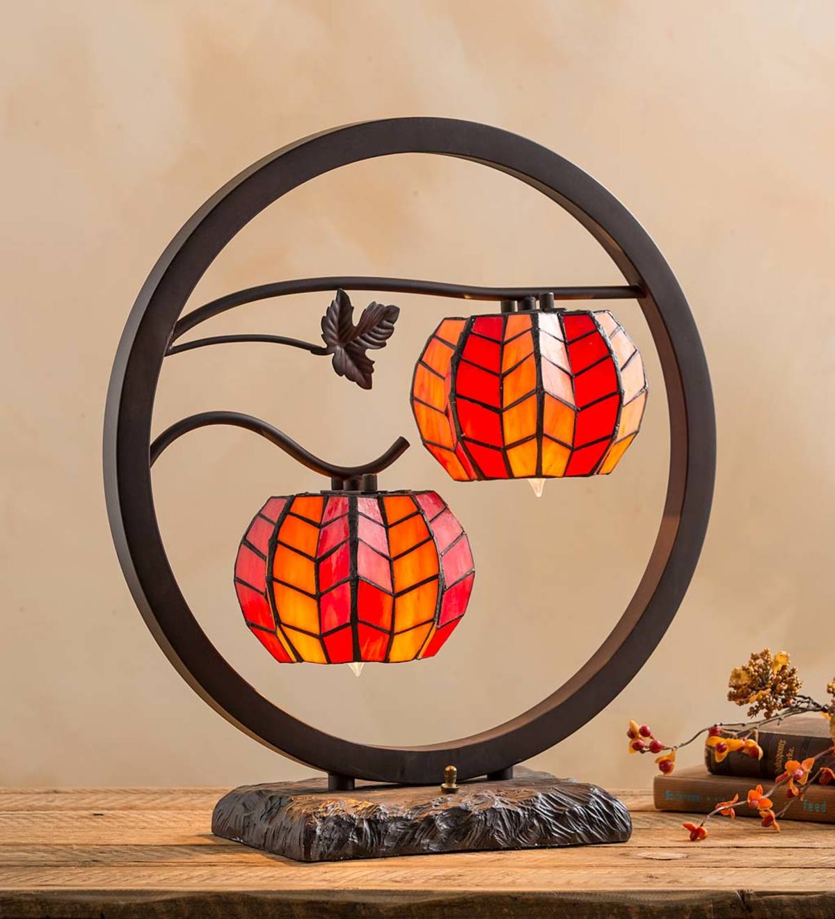 Double Stained Glass Pumpkin Lamp