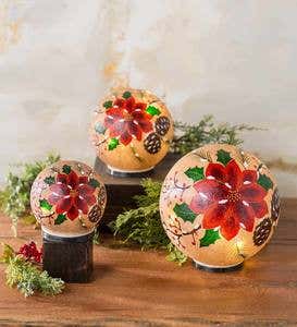 Lighted Glass Poinsettia Holiday Globes, Set of 3