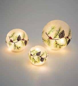 Lighted Holiday Frosted Glass Pinecone Globes, Set of 3