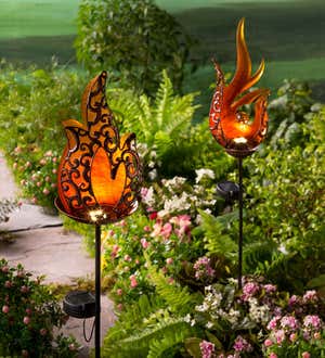 Flame-Shaped Lighted Solar Garden Stake - Flame