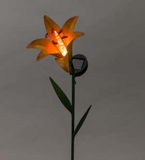 Solar Lighted Metal Lily Garden Stake - Yellow
