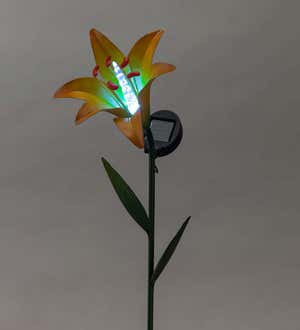 Special! Solar Lighted Metal Lily Garden Stake - Yellow