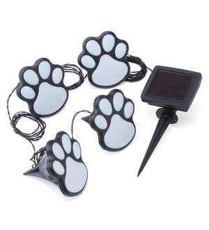 String of Four Solar Lighted Paw Print Garden Stakes with Solar Panel Stake